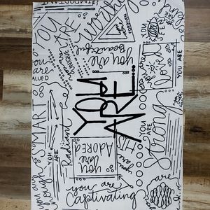 Positive Affirmation Black And White Fabric Wall Hanging 38in X 27in